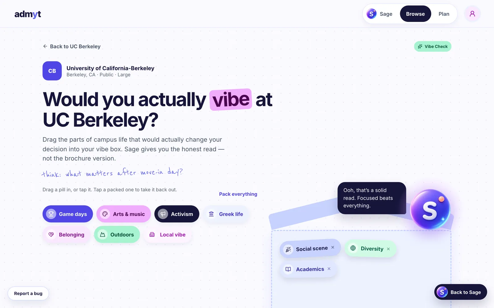 Vibe Check: drag the pills into your vibe box