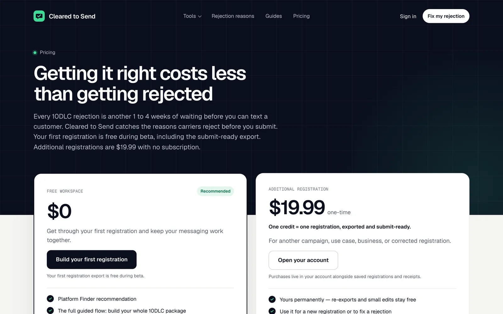 Pricing today: a free workspace and $19.99 per additional registration